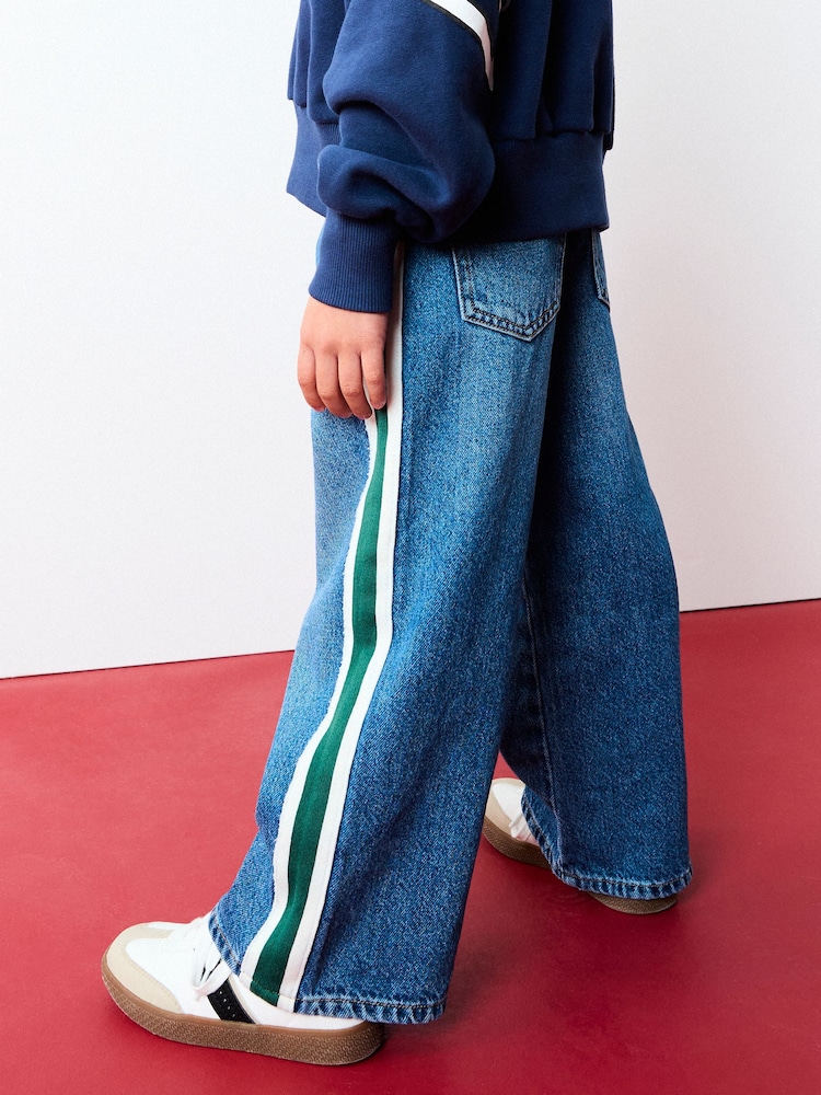 Blue Denim 100% Cotton Wide Leg Jeans (3-16yrs) - Image 1 of 4 Blue Denim 100% Cotton Wide Leg Jeans (3-16yrs) - Image 1 of 4