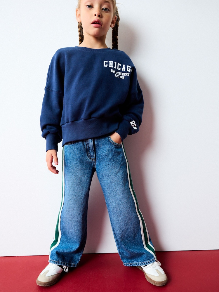 Blue Denim 100% Cotton Wide Leg Jeans (3-16yrs) - Image 2 of 4 Blue Denim 100% Cotton Wide Leg Jeans (3-16yrs) - Image 2 of 4