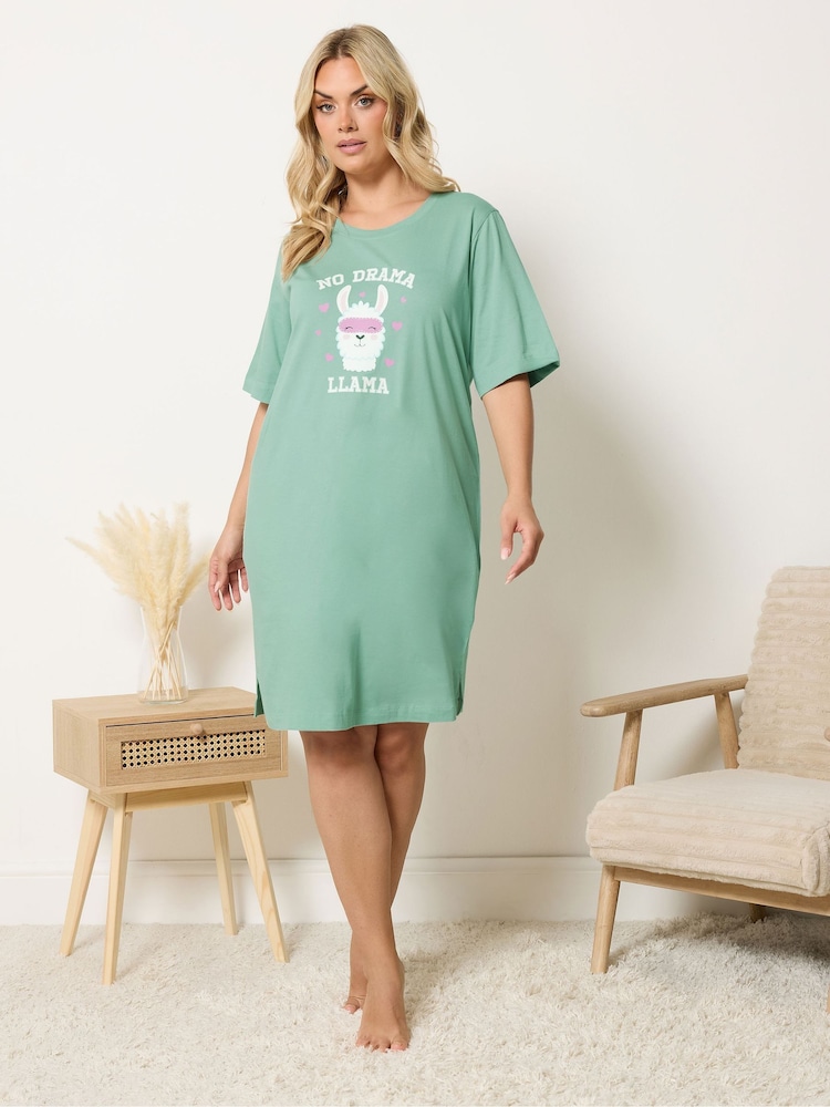Yours Curve Green Side Split Nightdress - Image 2 of 5 Yours Curve Green Side Split Nightdress - Image 2 of 5