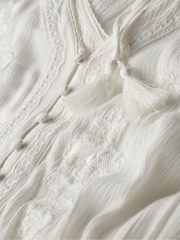 Superdry White Embroidered Tiered Midi Dress - Image 10 of 10