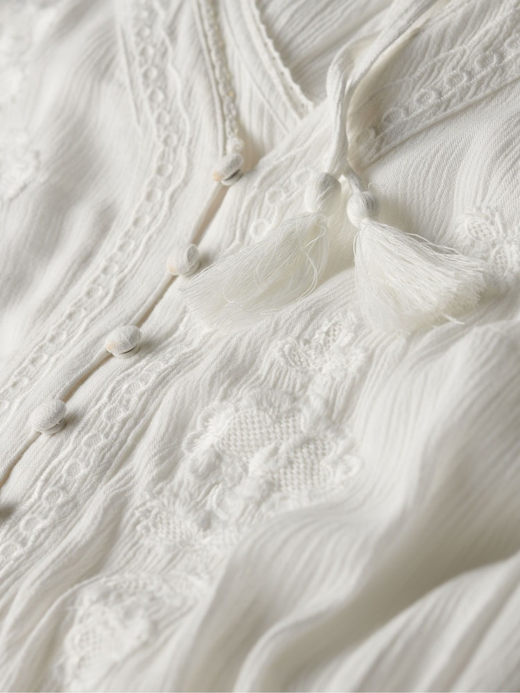 Superdry White Embroidered Tiered Midi Dress - Image 10 of 10