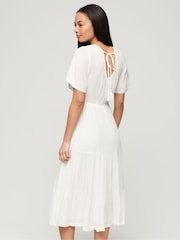 Superdry White Embroidered Tiered Midi Dress - Image 2 of 10