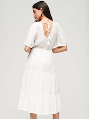 Superdry White Embroidered Tiered Midi Dress - Image 4 of 10