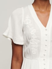 Superdry White Embroidered Tiered Midi Dress - Image 7 of 10