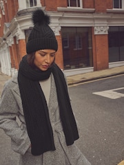 Black Cable Knit Heavyweight Scarf - Image 1 of 3