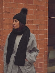 Black Cable Knit Heavyweight Scarf - Image 2 of 3