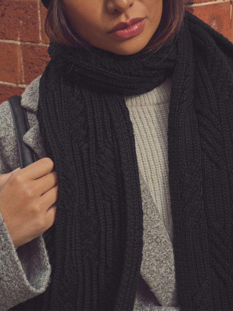 Black Cable Knit Heavyweight Scarf - Image 3 of 3
