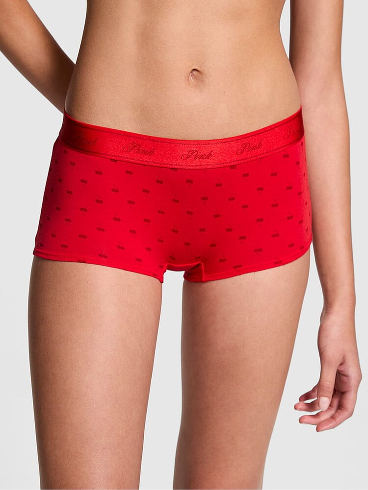 Victoria's Secret PINK Bright Red Vermillion Cherries Short Cotton Logo Knickers - Image 1 of 3