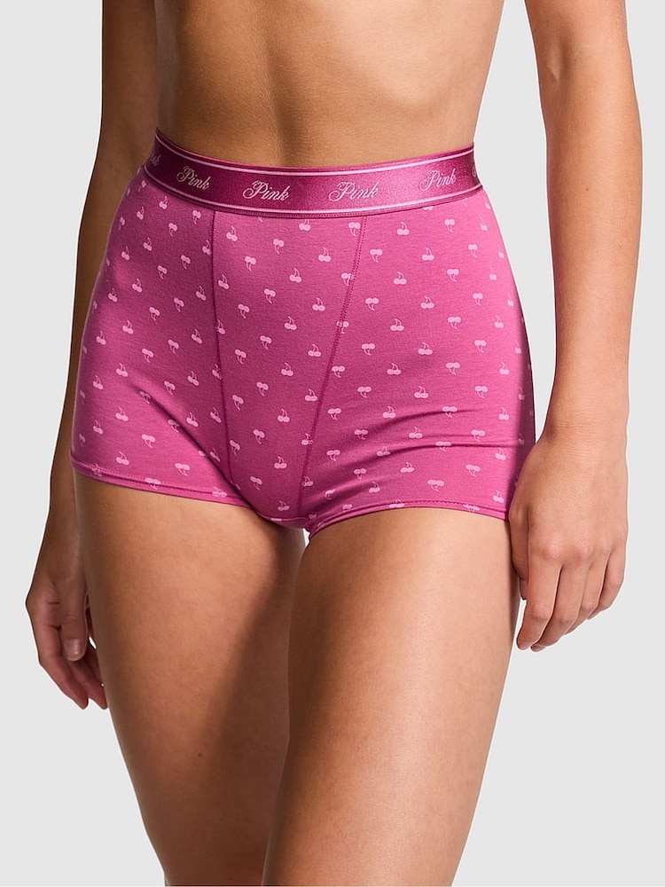 Victoria's Secret PINK Midnight Mauve Pink Cherries Cotton Logo High Waist Short Knickers - Image 1 of 3