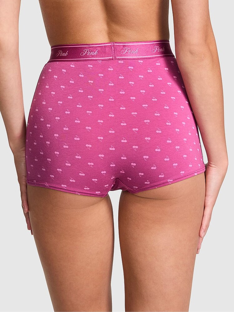 Victoria's Secret PINK Midnight Mauve Pink Cherries Cotton Logo High Waist Short Knickers - Image 2 of 3