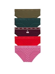 PINK Green/Burgundy/Red/Pink Hipster 5 Pack Knickers - Image 1 of 3
