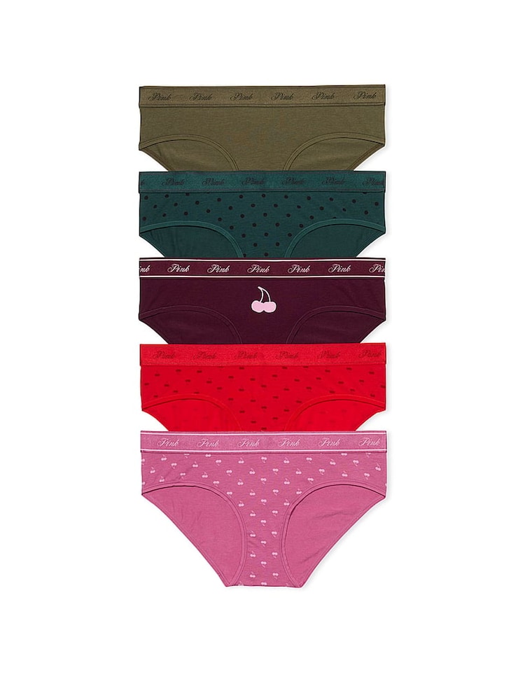 PINK Green/Burgundy/Red/Pink Hipster 5 Pack Knickers - Image 1 of 3