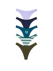 Victoria's Secret PINK Purple/Blue/Stripe/Green Thong 5 Pack Knickers - Image 1 of 3
