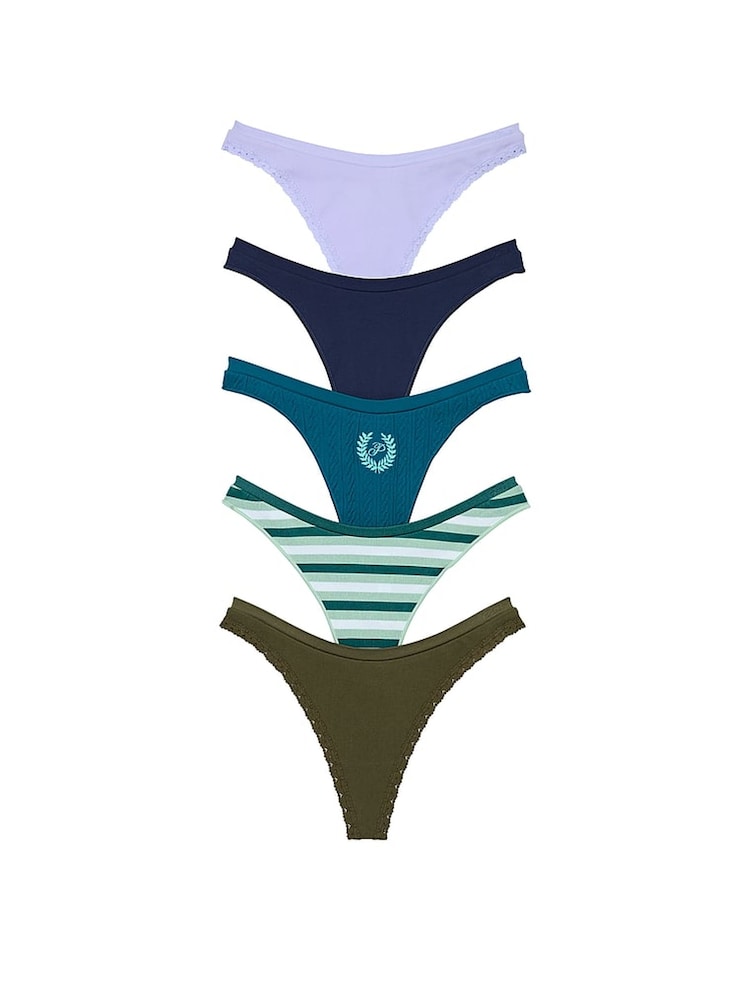 Victoria's Secret PINK Purple/Blue/Stripe/Green Thong 5 Pack Knickers - Image 1 of 3