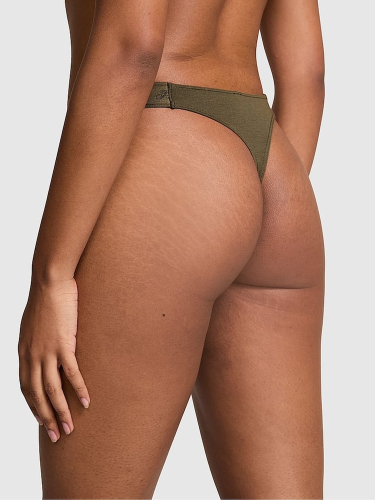 Victoria's Secret PINK Olive Green Thong Cotton Logo Knickers - Image 2 of 3