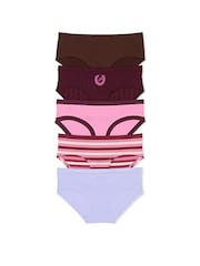 Victoria's Secret PINK Brown/Burgundy/Pink/Stripe/Purple Hipster 5 Pack Knickers - Image 1 of 3