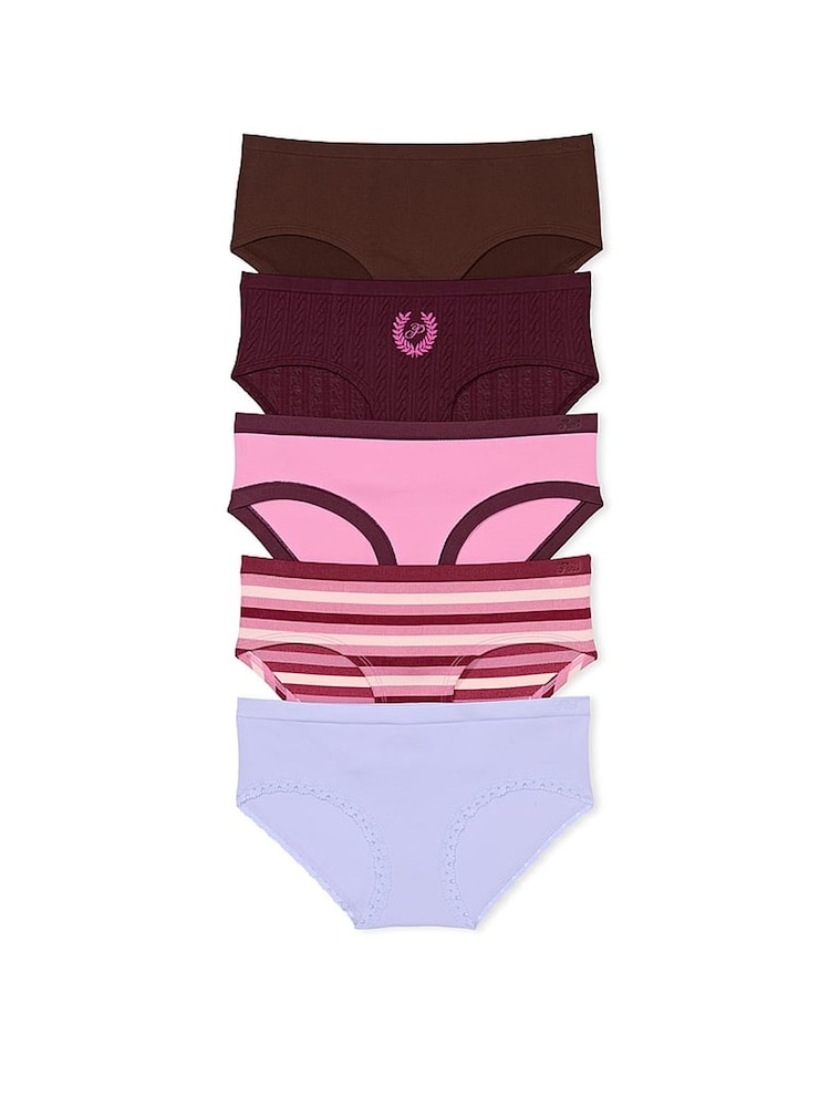 Victoria's Secret PINK Brown/Burgundy/Pink/Stripe/Purple Hipster 5 Pack Knickers - Image 1 of 3