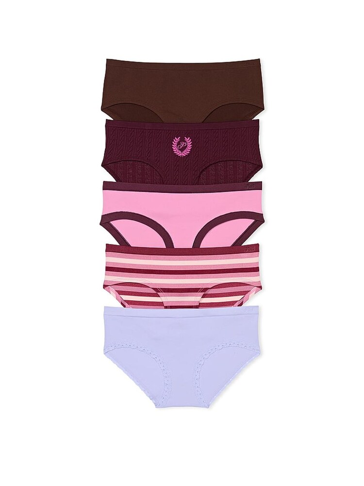 Victoria's Secret PINK Brown/Burgundy/Pink/Stripe/Purple Hipster 5 Pack Knickers - Image 1 of 3 Victoria's Secret PINK Brown/Burgundy/Pink/Stripe/Purple Hipster 5 Pack Knickers - Image 1 of 3