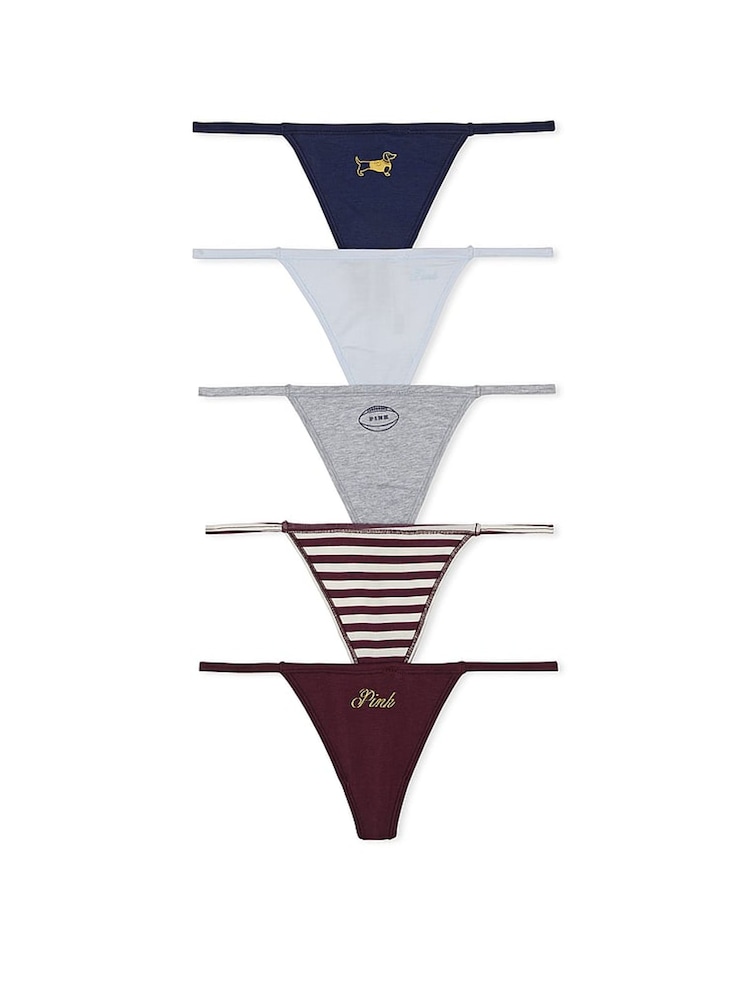 PINK Navy/Blue/Grey/Stripe/Burgundy G String 5 Pack Knickers - Image 1 of 1