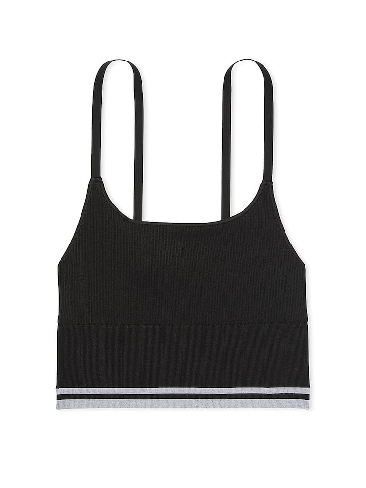 Victoria's Secret PINK Black Seamless Longline Scoop Sports Bra Top - Image 1 of 2