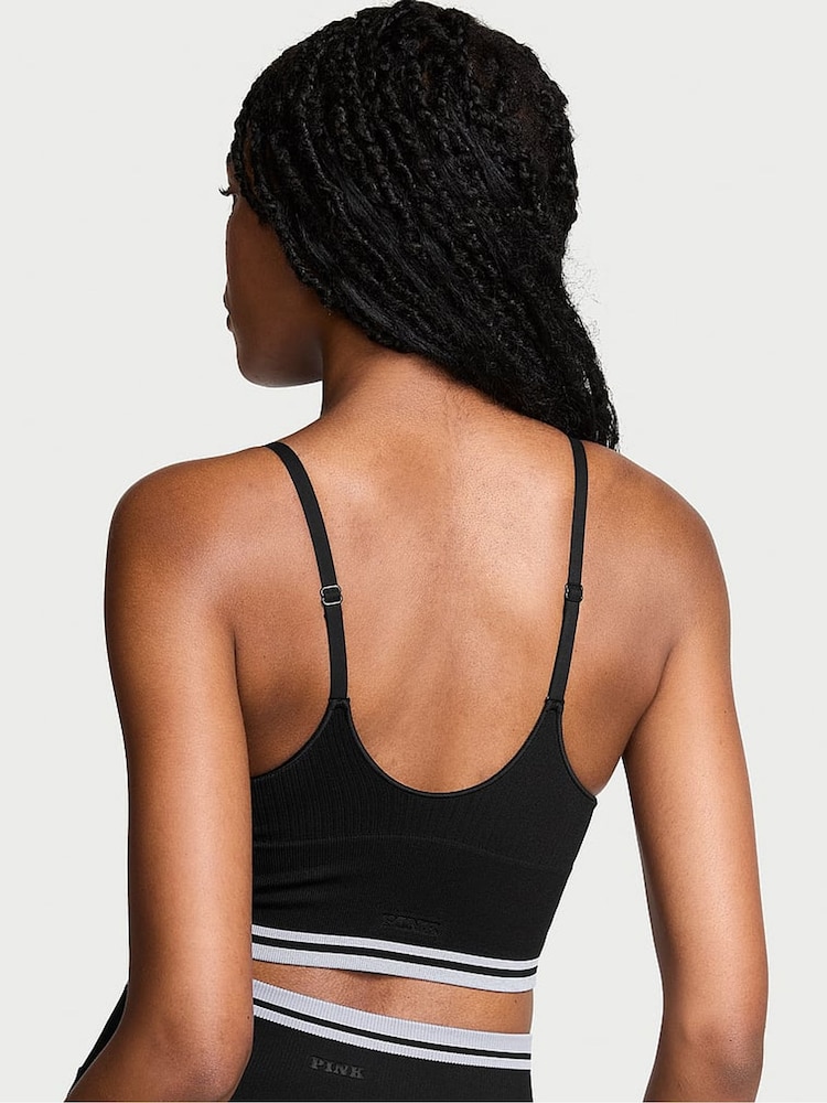 Victoria's Secret PINK Black Seamless Longline Scoop Sports Bra Top - Image 2 of 2