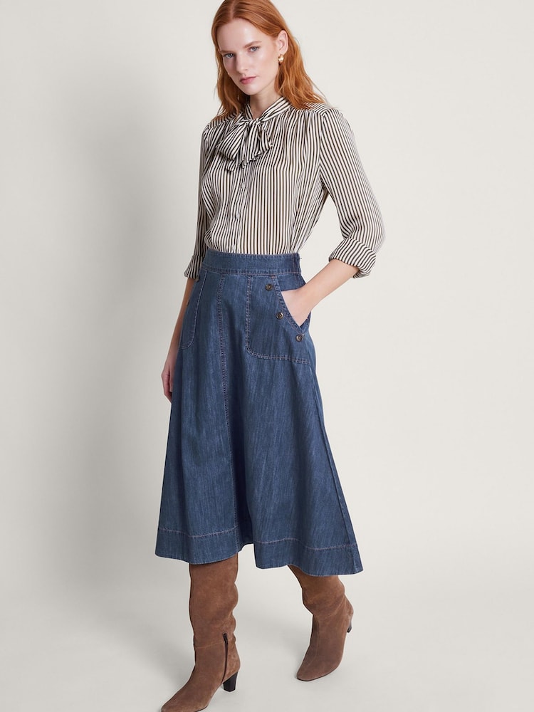 Monsoon Blue 100% Cotton Harper Denim Skirt - Image 1 of 5