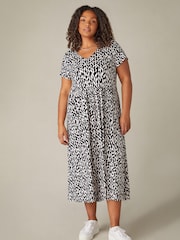 Live Unlimited Black Curve Curl Print Jersey Short Sleeve Midi Dress - Image 1 of 6