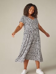 Live Unlimited Black Curve Curl Print Jersey Short Sleeve Midi Dress - Image 2 of 6