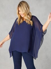 Live Unlimited Blue Curve Chiffon Overlay Hanky Hem Top - Image 1 of 2