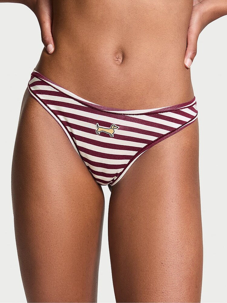 Victoria's Secret PINK Purple Rose Stripe Thong Cotton Cheeky Knickers - Image 1 of 1