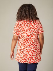 Live Unlimited Red Curve Ditsy Print Jersey Pleat Front Top - Image 2 of 7