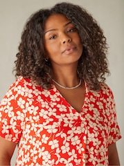 Live Unlimited Red Curve Ditsy Print Jersey Pleat Front Top - Image 3 of 7