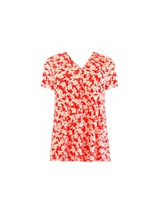 Live Unlimited Red Curve Ditsy Print Jersey Pleat Front Top - Image 6 of 7
