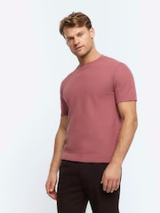 River Island Pink Textured Knitted T-Shirt - Image 1 of 4