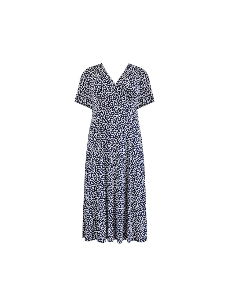 Live Unlimited Blue Curve Petite Ditsy Print Jersey Wrap Midi Dress - Image 4 of 4 Live Unlimited Blue Curve Petite Ditsy Print Jersey Wrap Midi Dress - Image 4 of 4