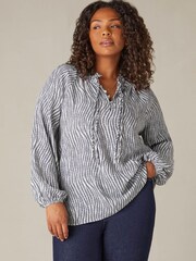 Live Unlimited Grey Curve Leaf Print Shirred Neck Blouse - Image 3 of 8
