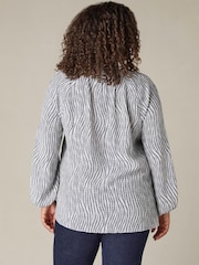 Live Unlimited Grey Curve Leaf Print Shirred Neck Blouse - Image 4 of 8