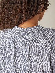 Live Unlimited Grey Curve Leaf Print Shirred Neck Blouse - Image 6 of 8