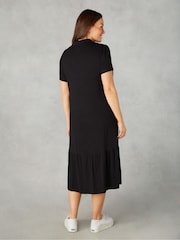 Live Unlimited Black Petite Jersey Tiered Midi Shirt Dress - Image 2 of 4
