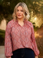 Live Unlimited Red Paisley Print Shirred Neck Blouse - Image 1 of 7