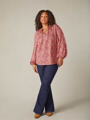 Live Unlimited Red Paisley Print Shirred Neck Blouse - Image 2 of 7