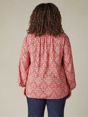 Live Unlimited Red Paisley Print Shirred Neck Blouse - Image 3 of 7