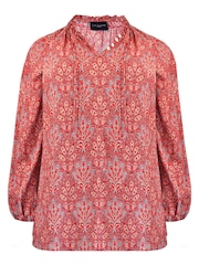 Live Unlimited Red Paisley Print Shirred Neck Blouse - Image 6 of 7