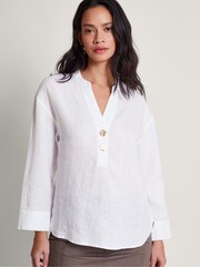 Monsoon White Button 100% Linen Camille Top - Image 1 of 5