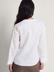 Monsoon White Button 100% Linen Camille Top - Image 2 of 5