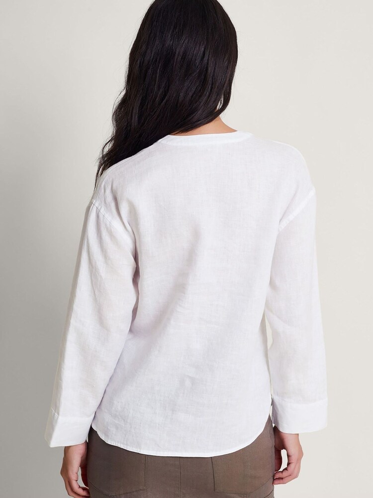 Monsoon White Button 100% Linen Camille Top - Image 2 of 5