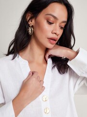 Monsoon White Button 100% Linen Camille Top - Image 4 of 5
