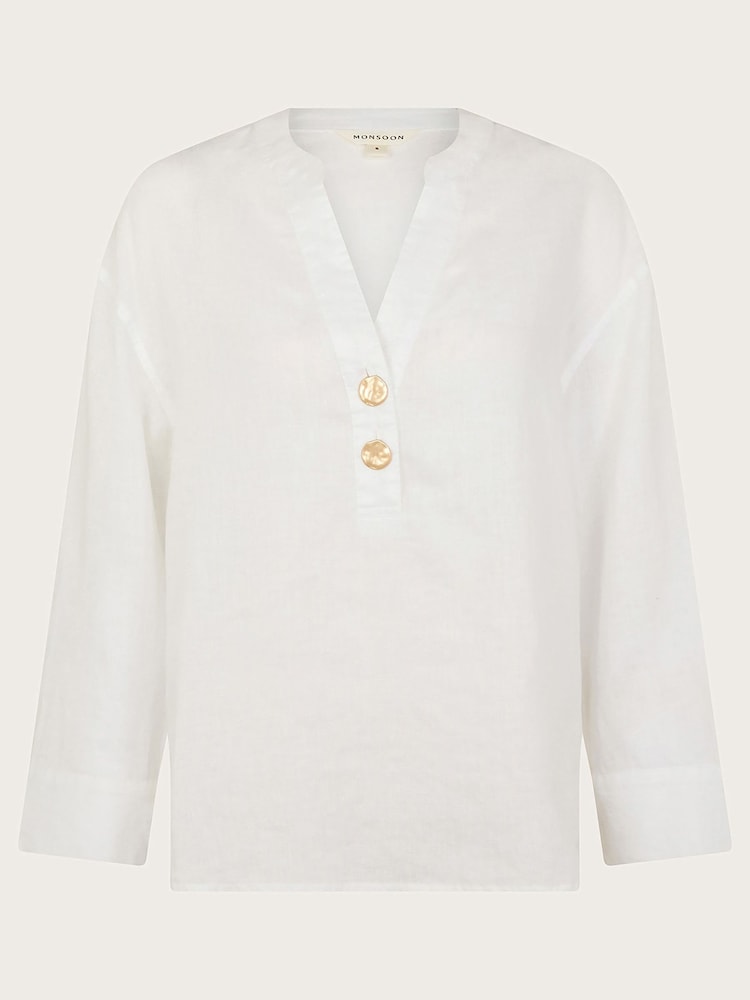 Monsoon White Button 100% Linen Camille Top - Image 5 of 5