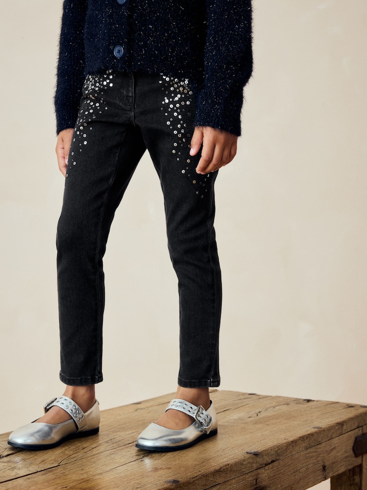 Black Sequin Skinny Jeans (3-16yrs) - Image 1 of 7