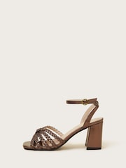 Monsoon Silver/Brown Plaited Block Heel Sandals - Image 1 of 3